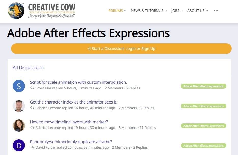 Creative Cow After Effects Expressions Forum