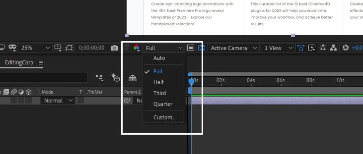 After Effects Preview Resolution