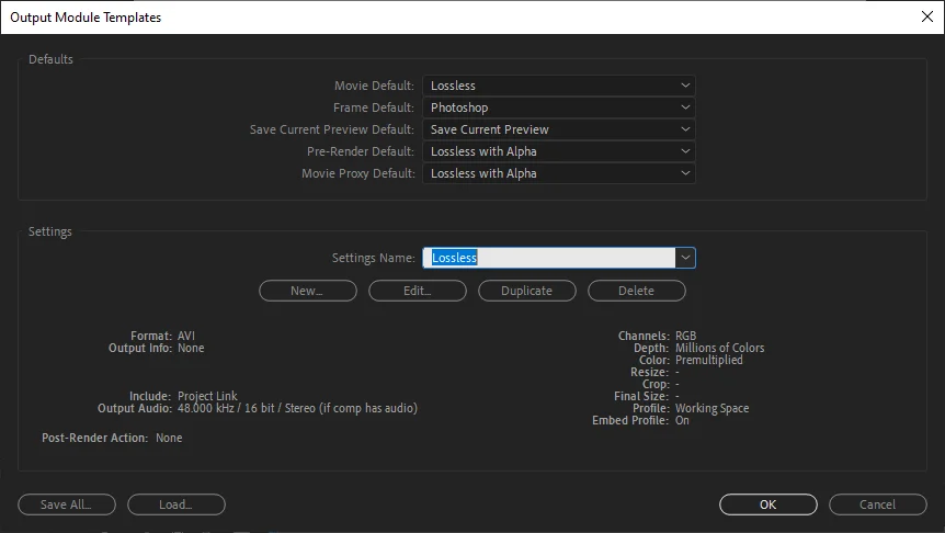 After Effects output module
