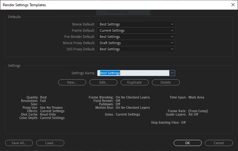 Adter Effects Render Settings