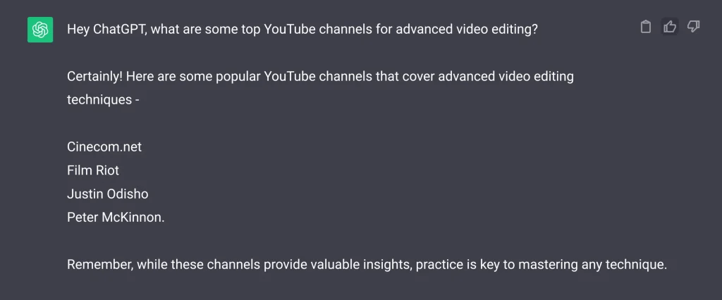 Sourcing And Recommending Resources - ChatGPT for Video Editing