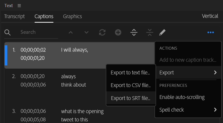 Premiere Pro Export Transcribe To SRT
