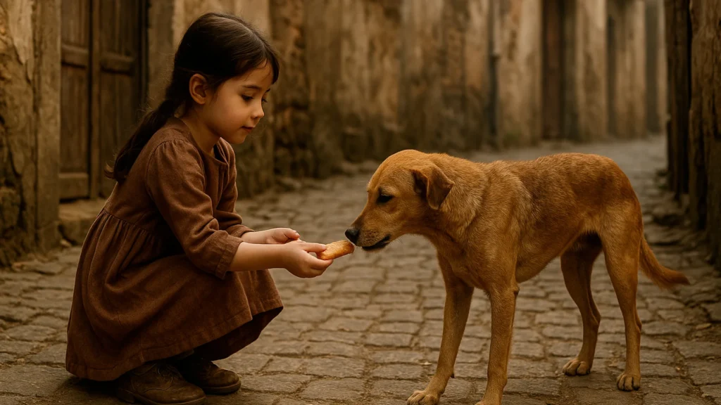 Girl Feeding Biscuit To Dog