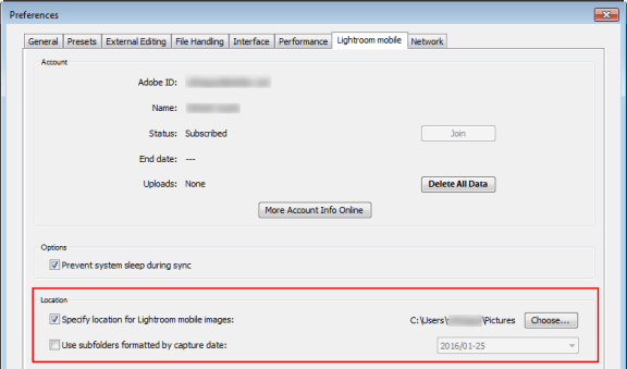 New preferences for synching images from Lightroom on mobile. Image Courtesy - Adobe