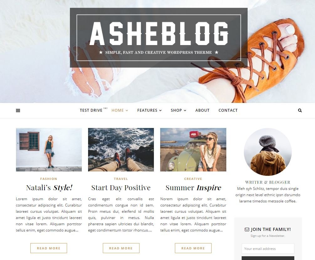 ashe wordpress theme for female bloggers