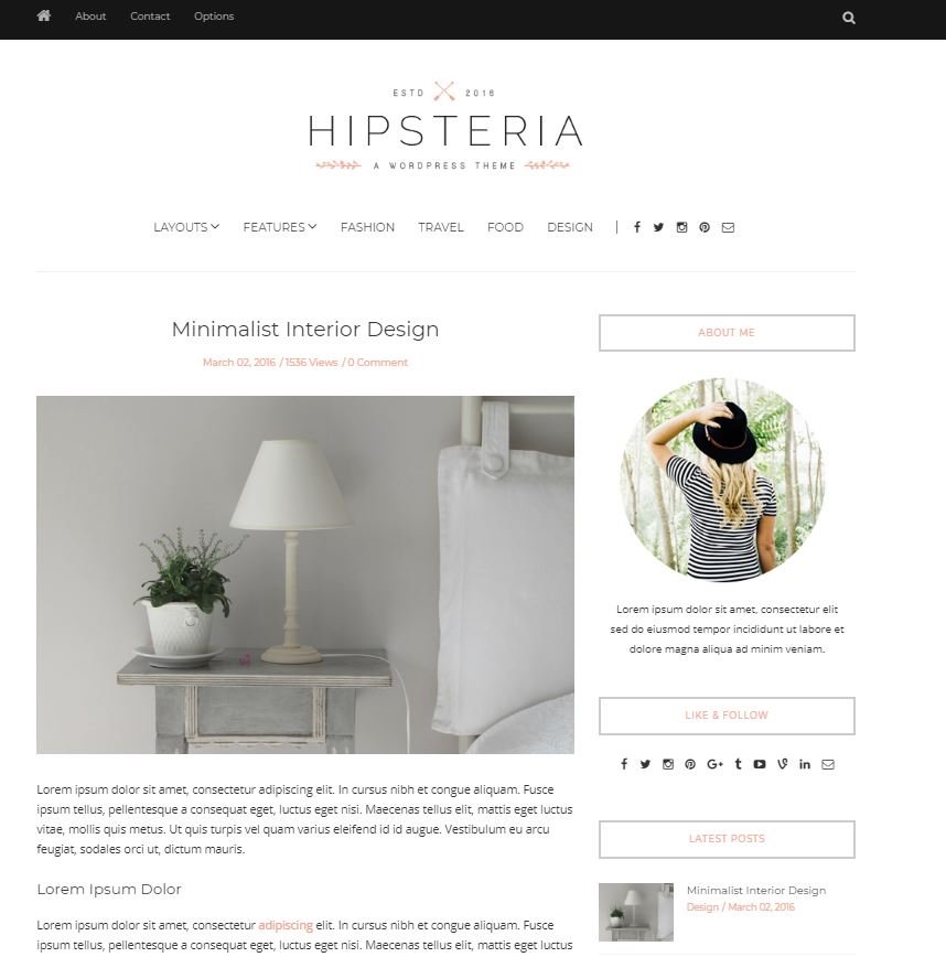 Hipsteria wordpress theme for female bloggers
