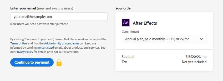 after effects pricing